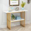 Gold Entryway Table, Modern 42-Inch Console/Accent Table with Geometric Metal Legs, Faux Marble Narrow Wood Sofa, Foyer Table for Entrance, Living Roo